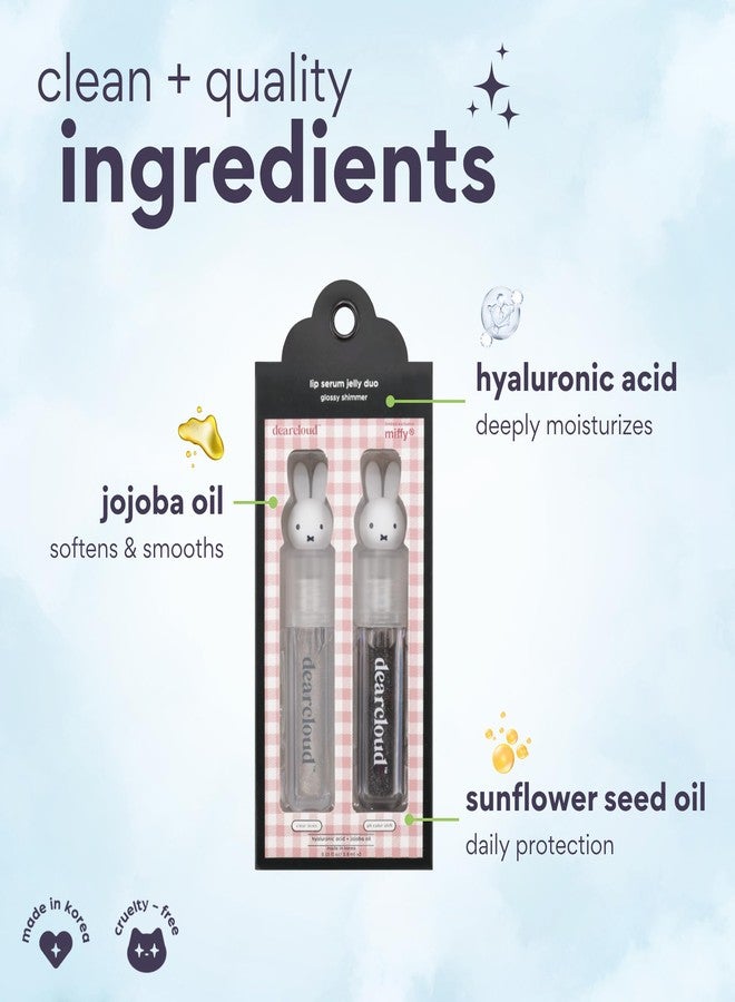 dearcloud Miffy Lip Serum Jelly Duo - Hydrating Lip Gloss for Women with Hyaluronic Acid, Rosehip & Jojoba Seed Oils- Korean Skin Care pH Color Changing Lip Gloss Set - Image 3